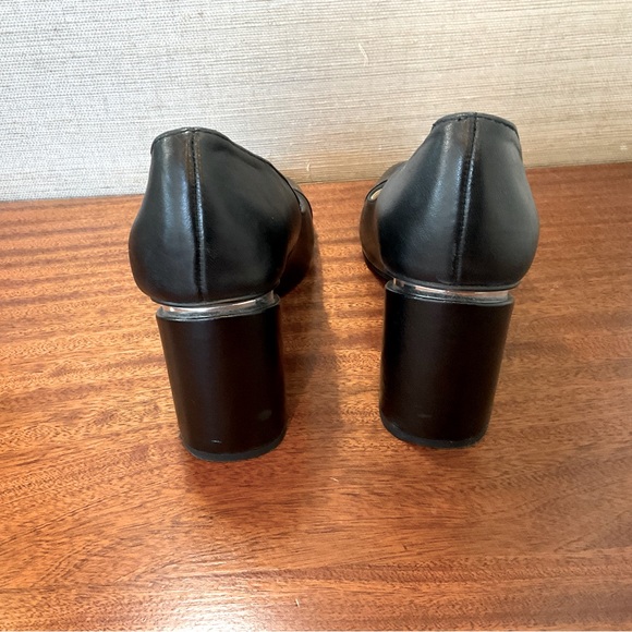 Franco sarto roller black leather block heel cap toe slip on pumps - Picture 8 of 12